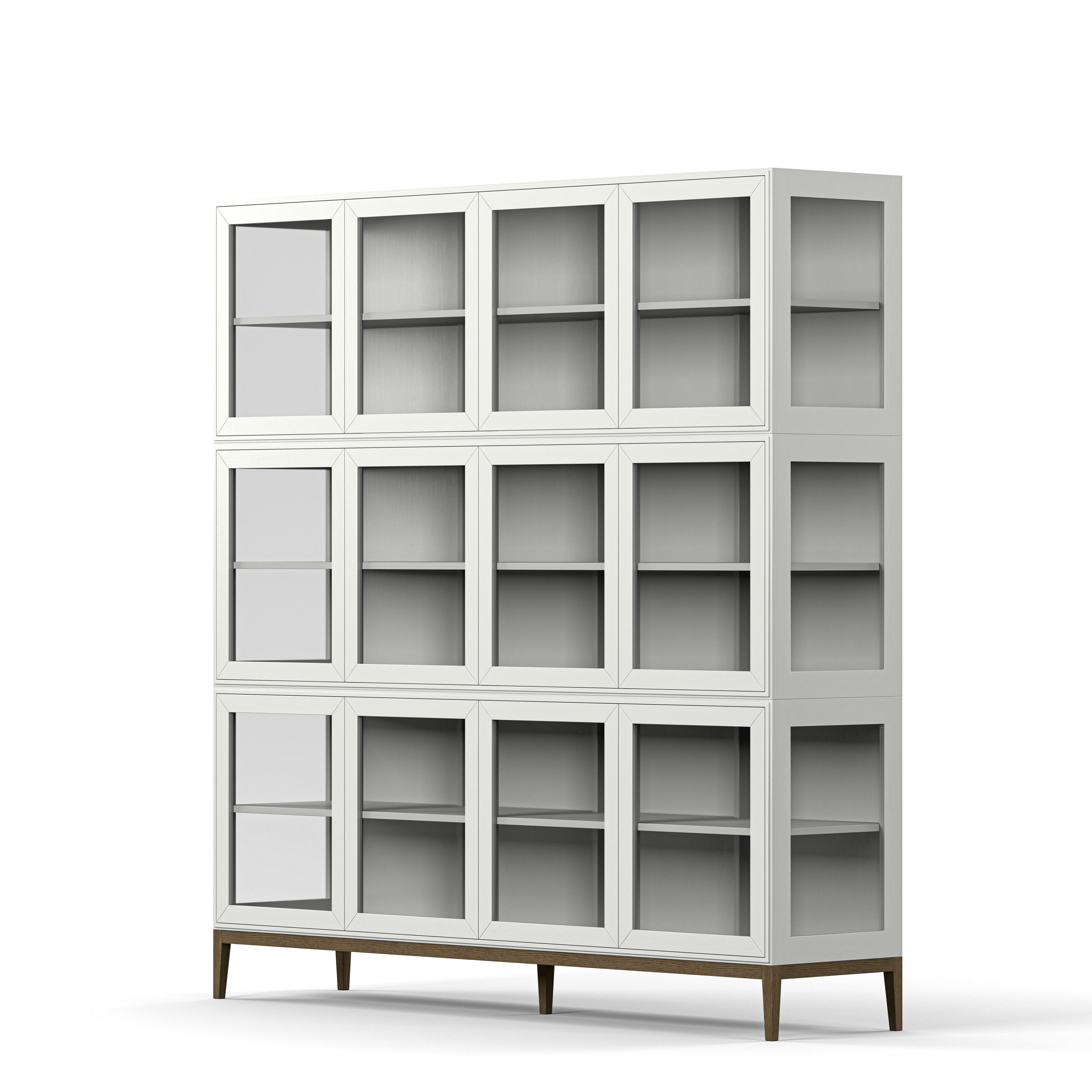 Englesson Skåp Edge 2.0 Vitrinskåp 4 Dörrar, 3-Sektion #Variant_White & Burned Walnut