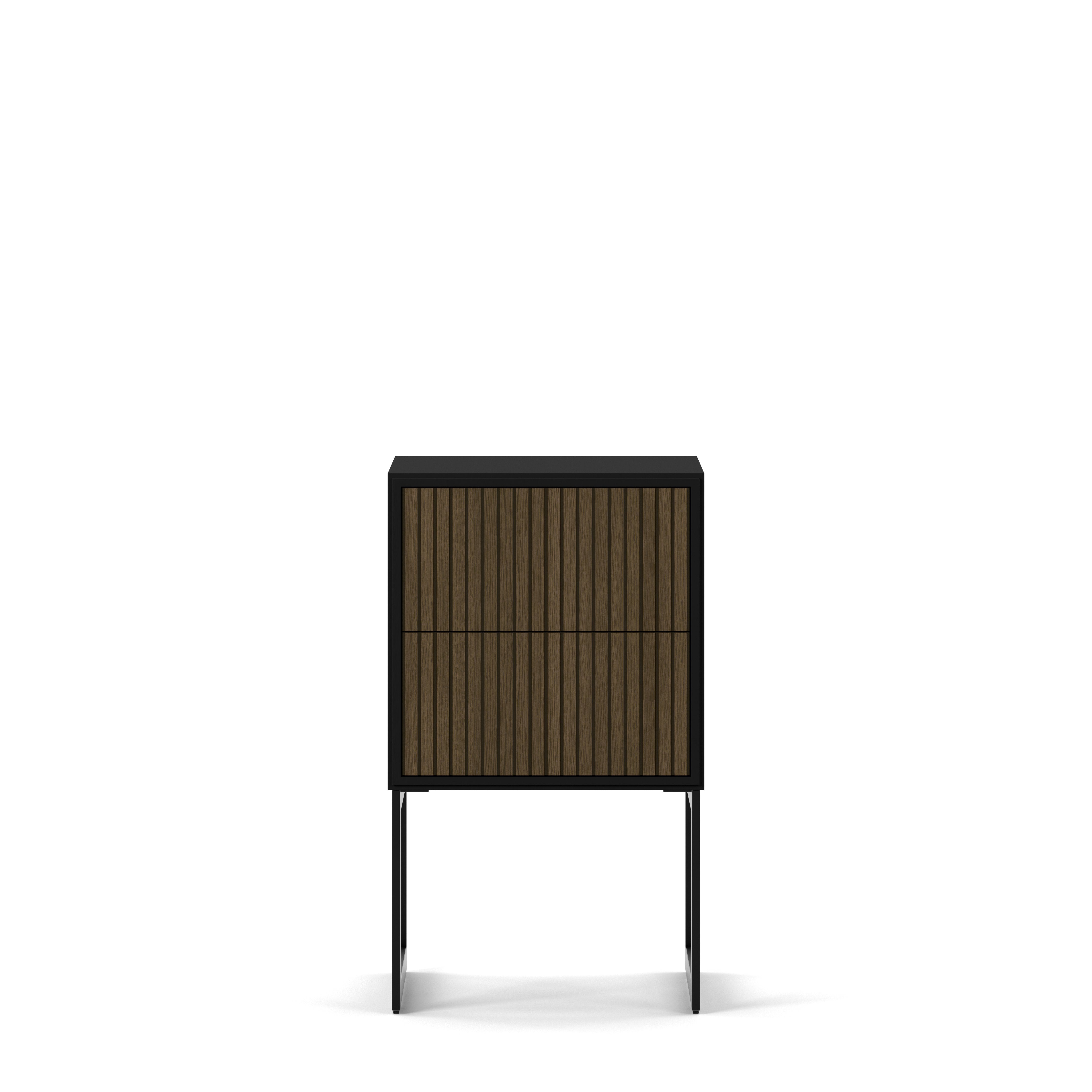 Line Burned Walnut Bedside Table